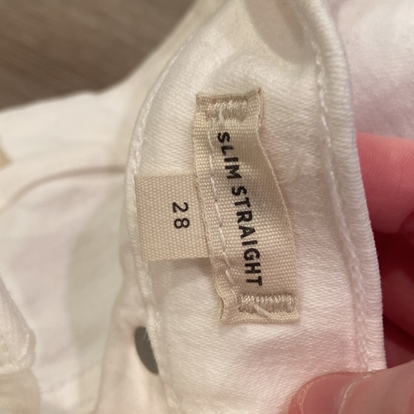 Madewell Slim Straight White Jeans with Red Ribbon Striped Detailing - Picture 3 of 5